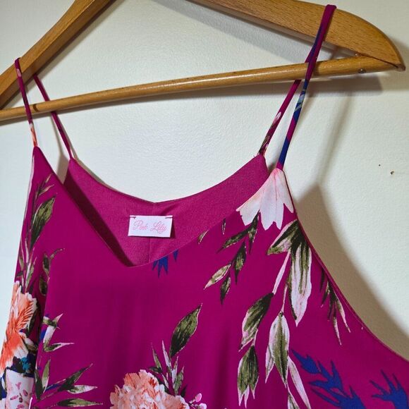 EUC PINK LILY V NECK FLORAL TANK SWING SHORT DRESS SIZE SMALL - Picture 5 of 12